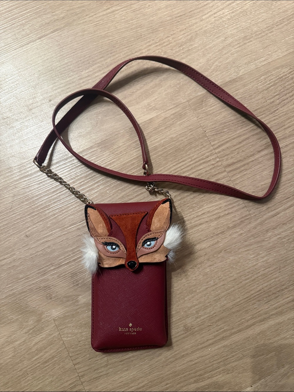 kate spade Burgundy Fox Face Crossbody Phone Bag